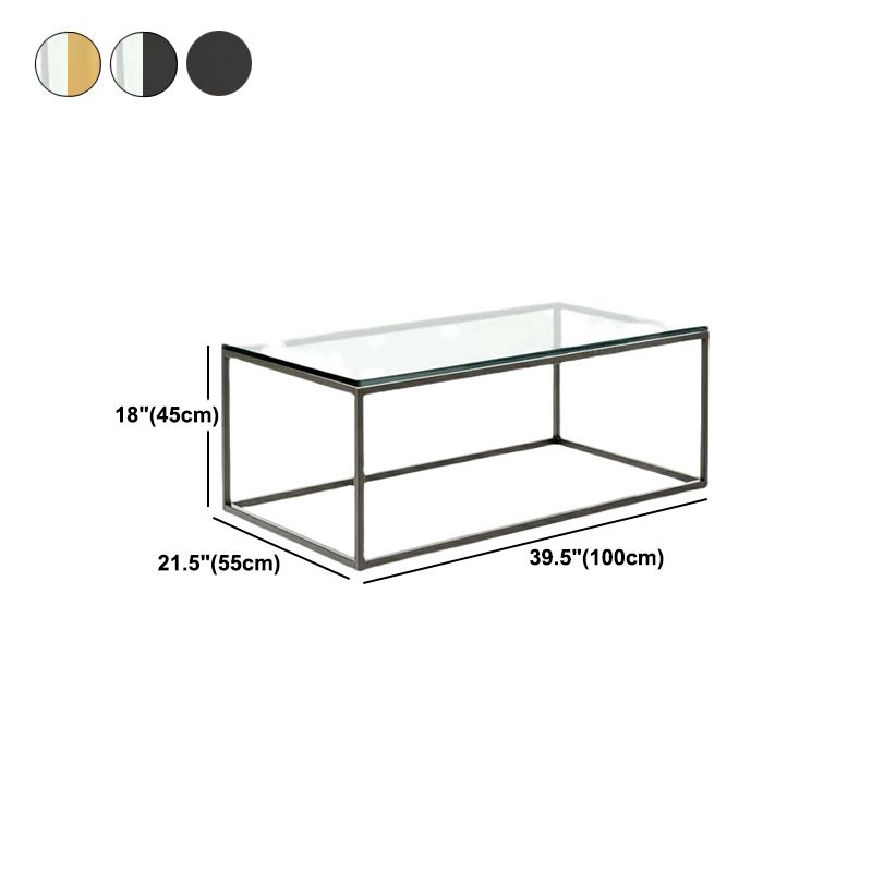 17.7" Tall Modern Steel Frame Base Glass Rectangular Table Top Coffee Table