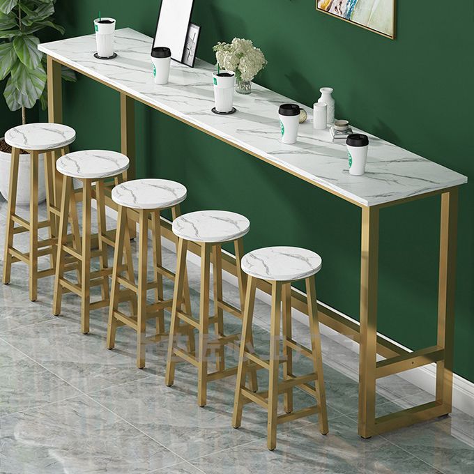 White Bar Dining Table Traditional Luxury Rectangle Bar Table with Trestle Base