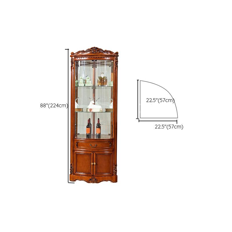 Glass Paned Solid Wood Rustic Knobs Accent Cabinet with Doors