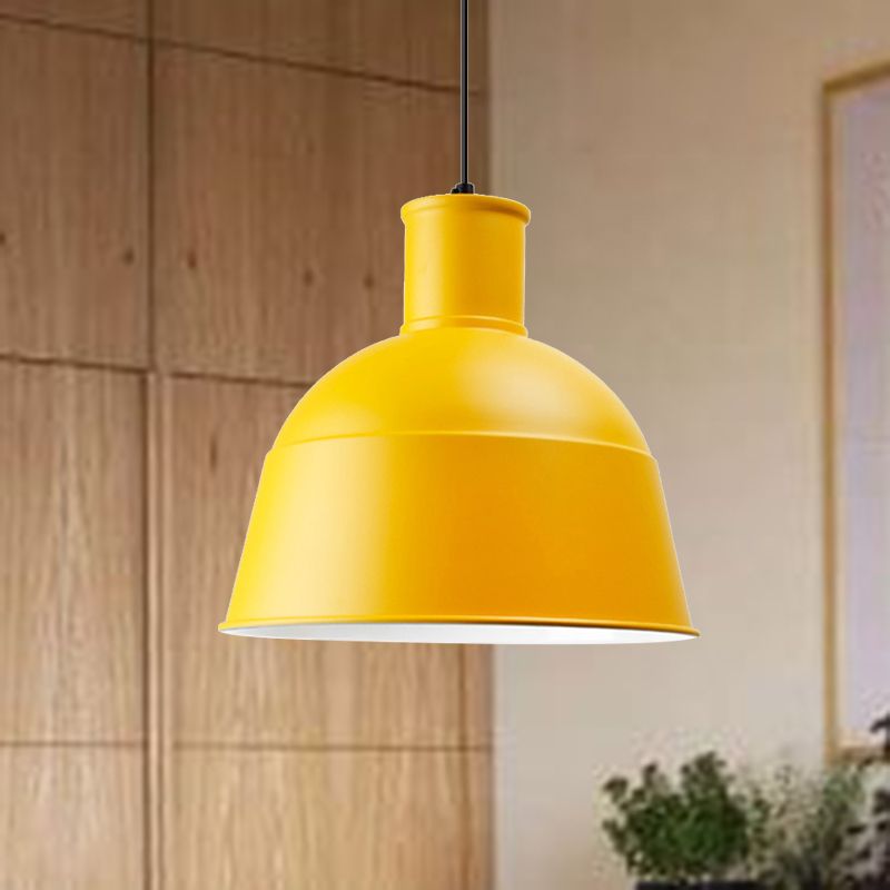 Dining Room Kindergarten Bowl Pendant Light Aluminum One-Light Macaron Loft Hanging Lamp