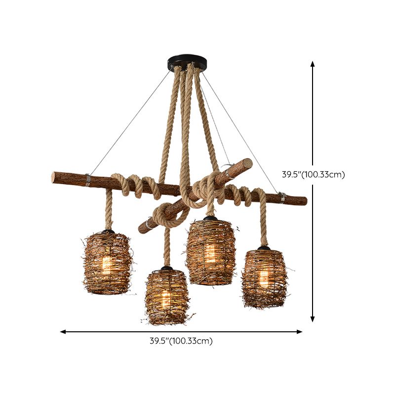 Industrial Style Cylinder Island Pendants Rope Pendant Lights for Dining Room