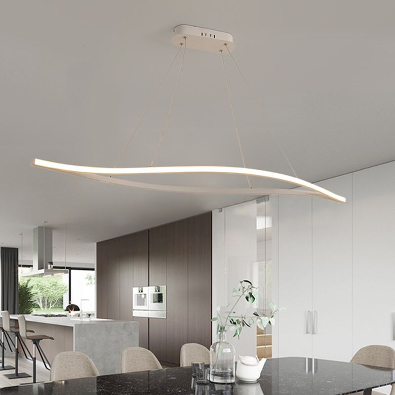 Leaf Shaped Aluminum Drop Pendant Simplicity Black/White LED Island Lamp in Warm/White Light, 31.5"/39" Wide