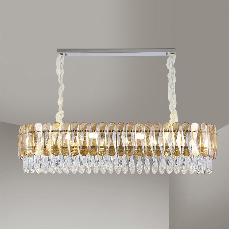 Crystal Oval Island Pendant Lights Modern Island Lighting 8 Light Island Ceiling Light