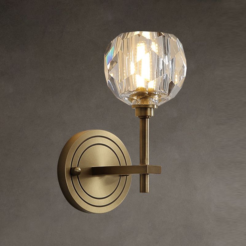 Ball Shade Multi-Lights Wall Sconce Modern Style Crystal Wall Mount Light Fixture in Brass