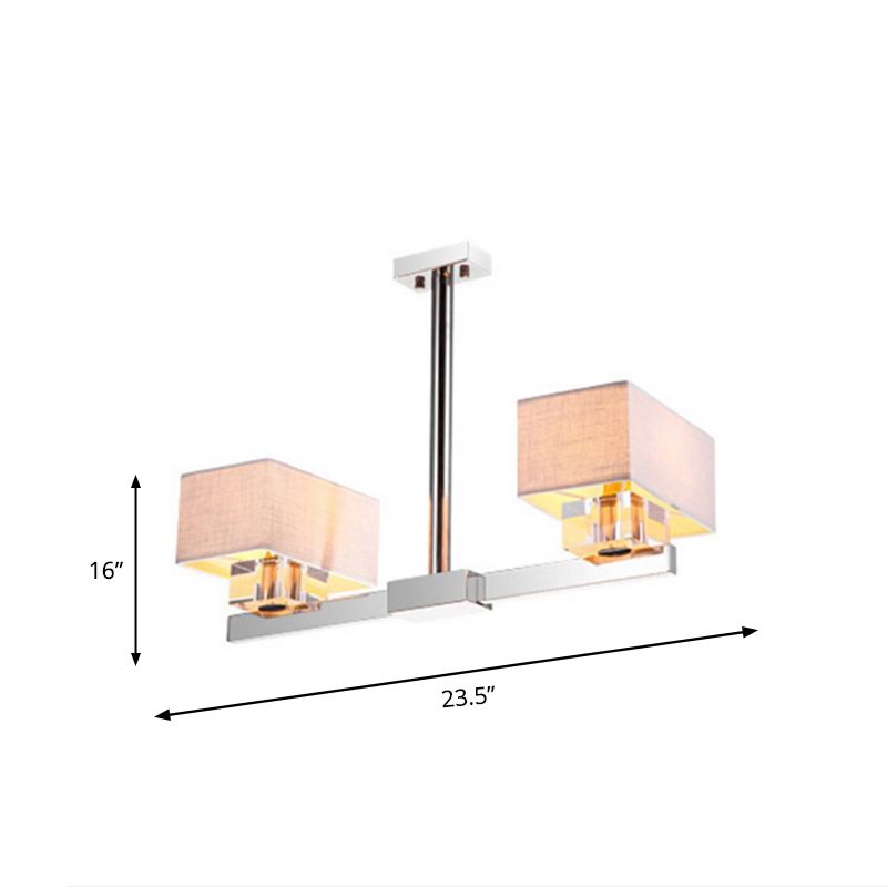 Fabric Chrome Hanging Pendant Light Rectangle 2/4/6 Bulbs Classic Island Lamp for Dining Room