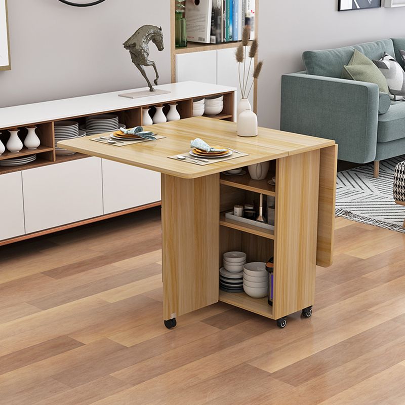 Wood Mid-Century Rectangle Table Wooden Top Table with Drop Leaf