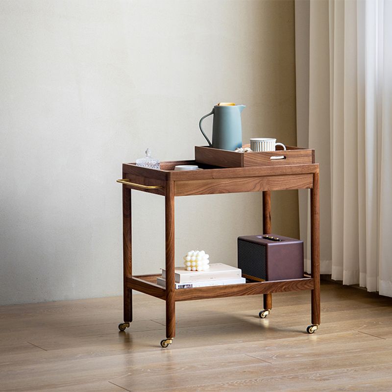 Modernistic Accent Side Table Solid Wood with Storage Living Room Double Tier