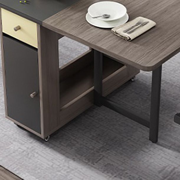 Rectangle Mid-Century Modern Dining Table Drop-Leaf Table with Solid Wood Base