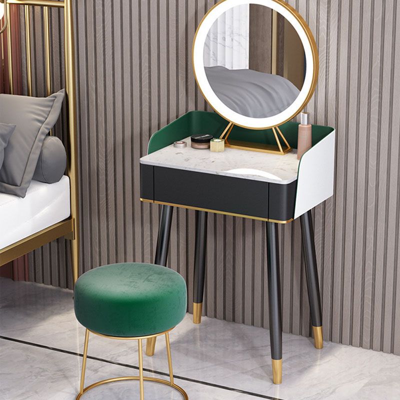 Contemporary Stone Top Makeup Vanity Desk with Wooden Drawer