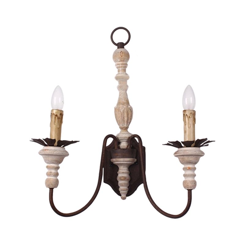 Rost gebogene Arm Wandleuchte Landstil Metall 2 Glühbirnen Innenkerzen Wandmontage Lampe