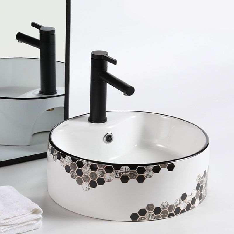 Modern Vessel Bathroom Sink Rectangular Porcelain with Pop-Up Drain Vessel Lavatory Sink