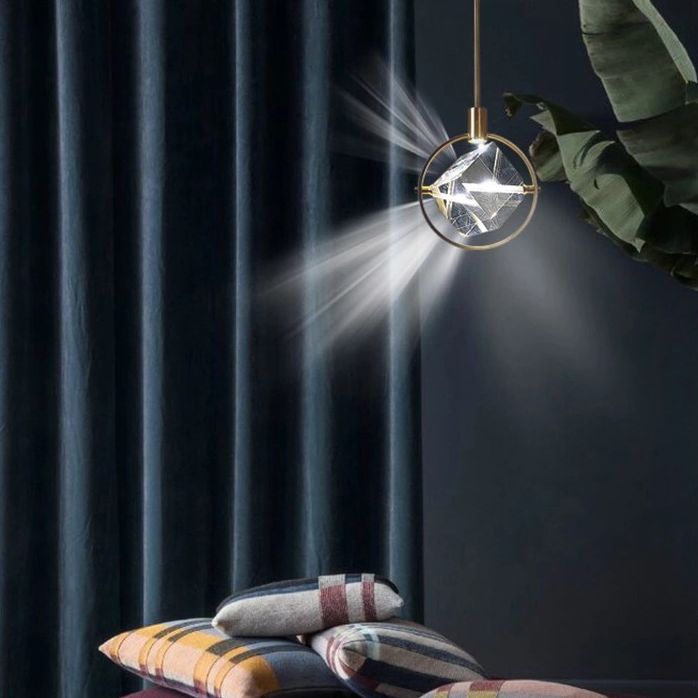 Post-modern Style Mini LED Pendant Light Square Crystal Shade Design Home Decorative Lighting Fixture in Gold