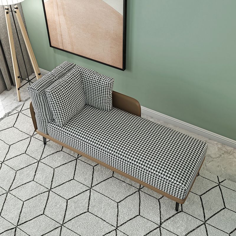 Contemporary Square Arms Accent Chair Fabric Houndstooth Chaise