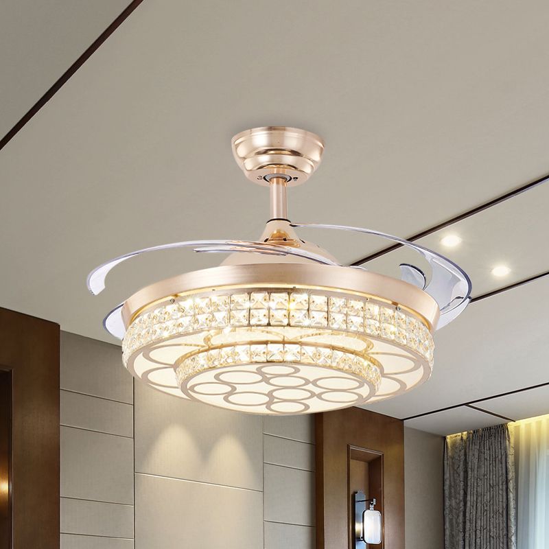 42,5 "breit goldene LED LED-Lüfterleuchte Leuchtkit Minimaler Kristall 2-Tier-Halbflush-Leuchte, 3 Klingen