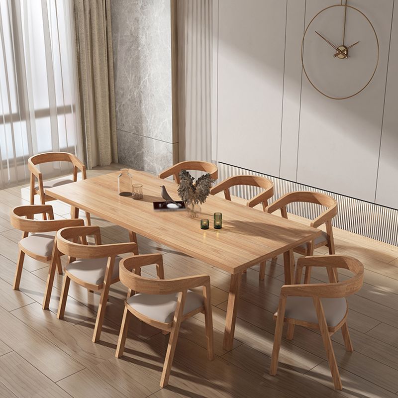 Rectangle Pine Solid Wood Table Modern Dining Table with 4 Legs, in Nature