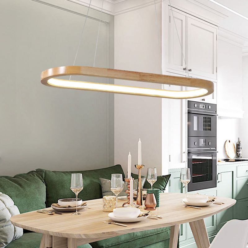 27.5 "/35.5" brede Noordse ovaal houten kroonluchter Licht LED -plafondhanger voor eetkamer