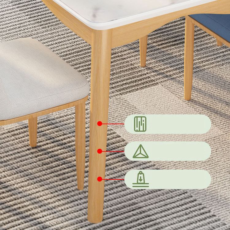 Fixed Minimalist Sintered Stone Top Kitchen Table Set of Light Brown Legs Base for Dining Room