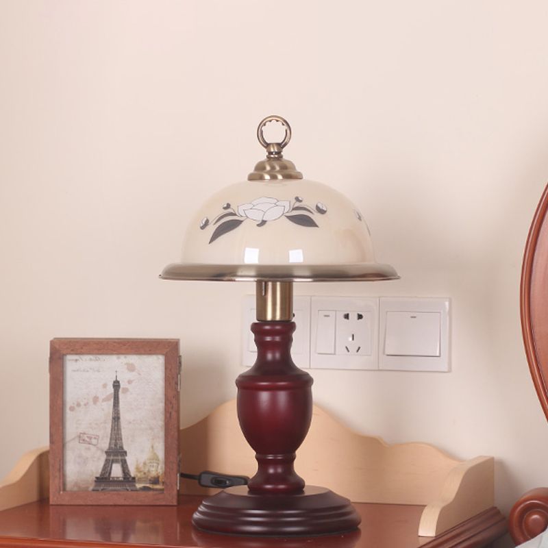 Lampada da tavolo a cloche in vetro smerigliato Lampada da notte in campagna con 1 lampadina per camera da letto con base in urna in rosso marrone
