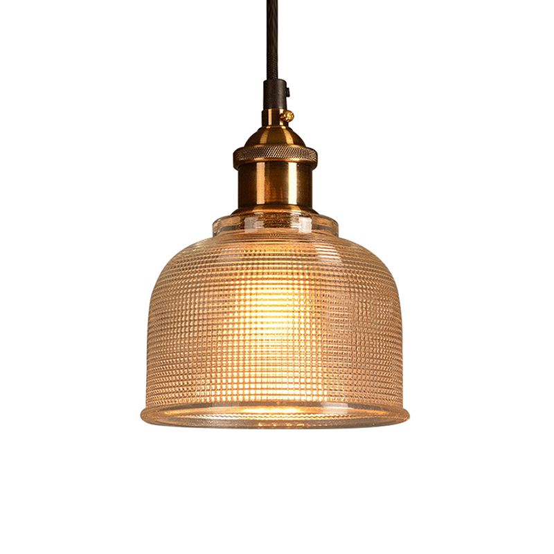 Single Light Dome Pendant Lighting Fixture Industrial Brass Prismatic Glass Hanging Ceiling Light in Red/Bronze/Blue