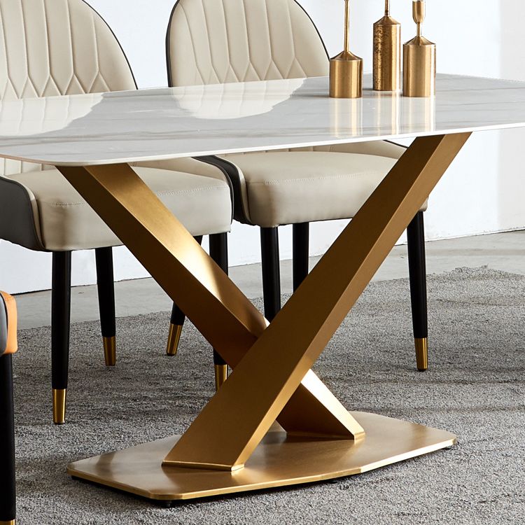 Glam Sintered Stone Top Standard Dining Table Rectangle Shape Dining Table for Kitchen