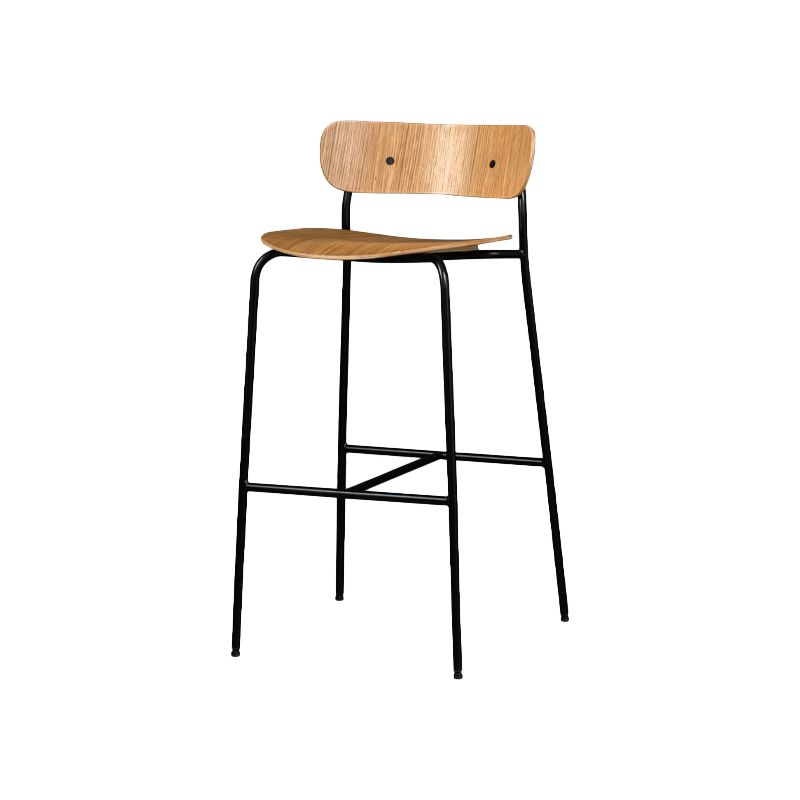 Contemporary Backrest Solid Wood and Metal Counter High Stool with 4 Legs