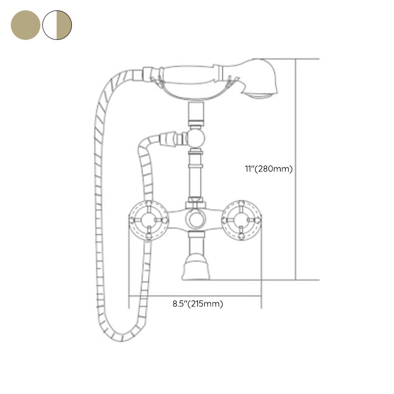 Traditional Floor Mounted Metal Freestanding Tub Filler Double Handles Bathtub Faucet