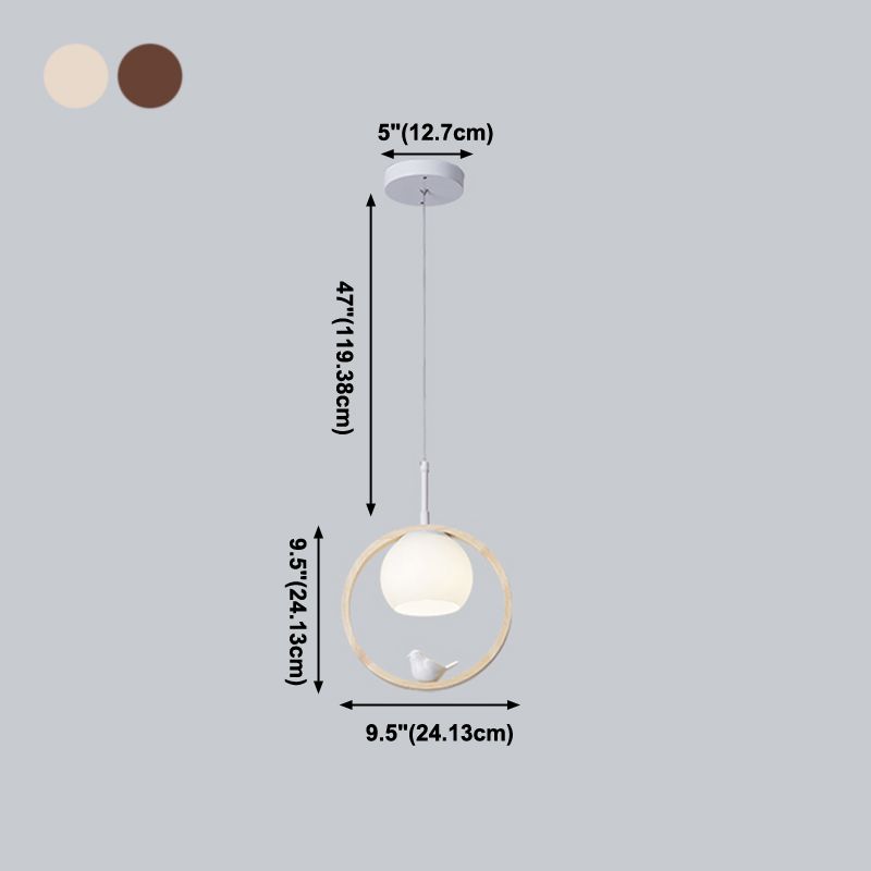 Lampe suspendue au globe en bois dans le pendentif en verre de style artistique moderne pour les espaces intérieurs