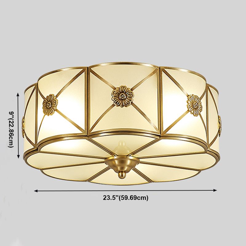 Glass Bronze Ceiling Fixture in Colonial Style Copper Ceiling Light for Bedroom