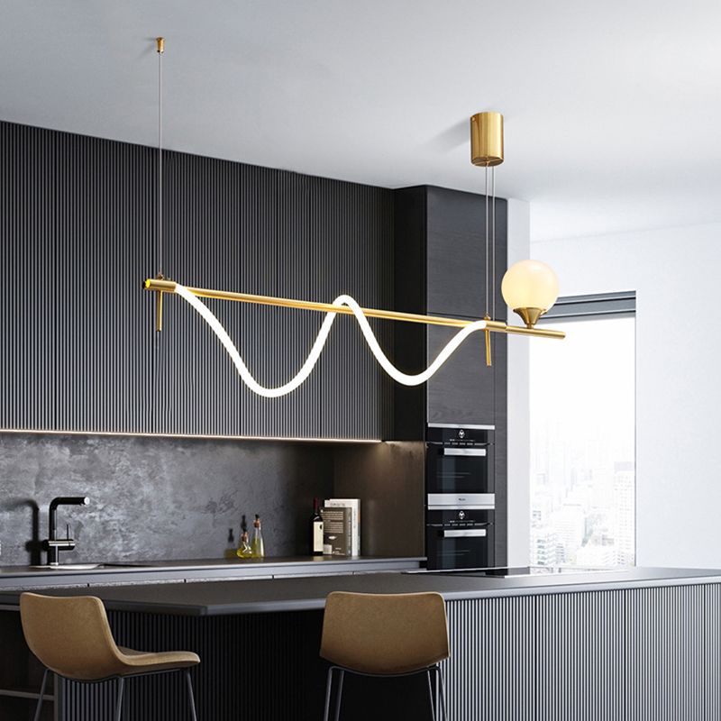 Modern Style Linear Down Lighting Pendant Metal 2 Heads Hanging Pendant Lamp
