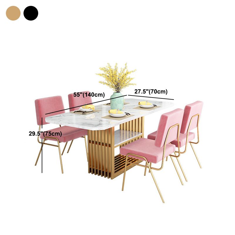 Sintered Stone Top Dining Table Luxury Rectangle Iron Pedestal Base Table