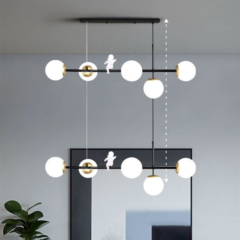 Ball Glass Island Lighting Fixture Nordic Style Island Chandelier Light with Angel Decor
