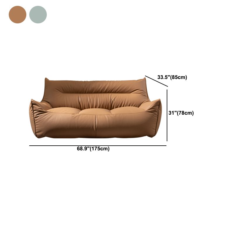 Modern Faux Leather Sewn Pillow Back Flared Arm Sofa for Living Room