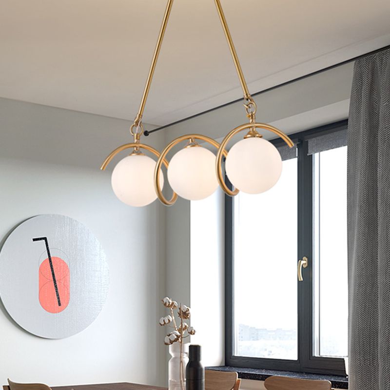 Moderne Kupfer Island Lights Multi-Head-Restaurant Hängende Lampen mit Globe Glass Shade