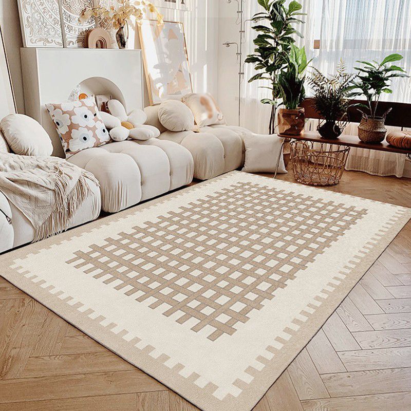 Brown Modern Rug Polyester Straight Line Rug Stain Resistant Rug for Living Room