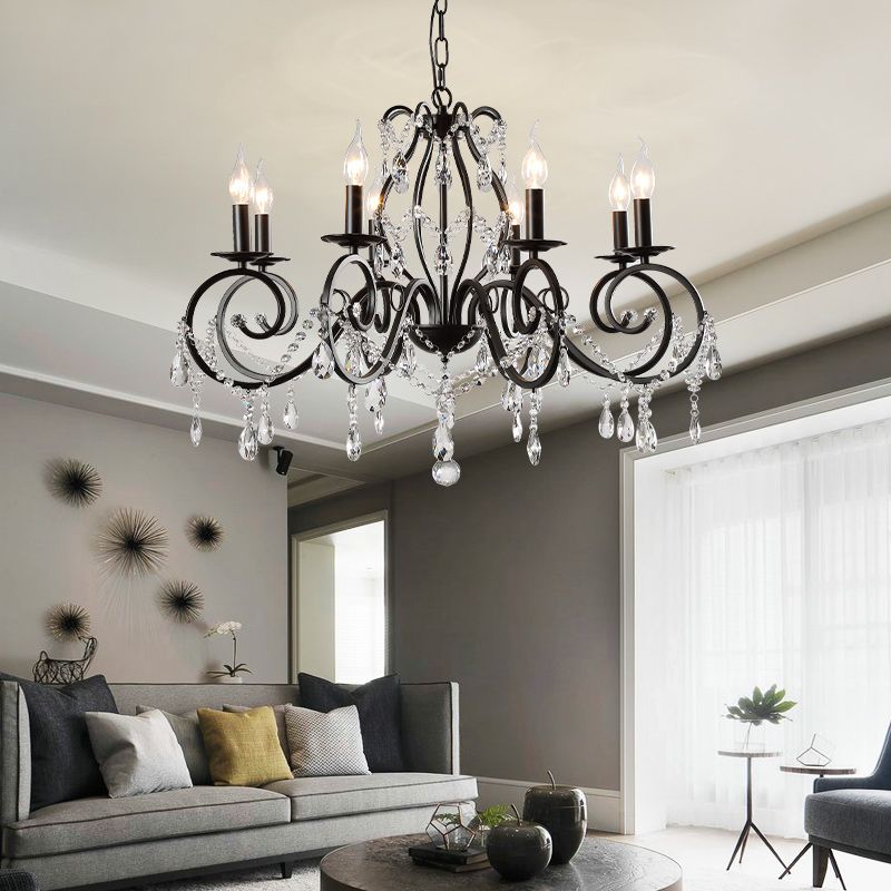 Countryside Candle Chandelier Black Pendant Lighting Fixtures for Living Room