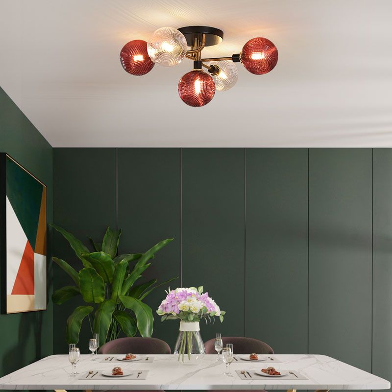 Glass Ball Shape Flush Mount Light Modern 5 Lights Flush Mount Ceiling Fixture