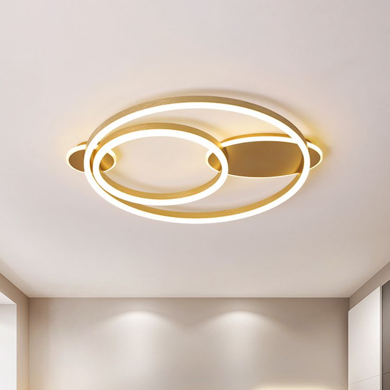 16"/19.5" Wide LED Bedroom Flush Mount Lighting Contemporary Gold Flush Light Fixture with Ring Acrylic Shade in Warm/White Light