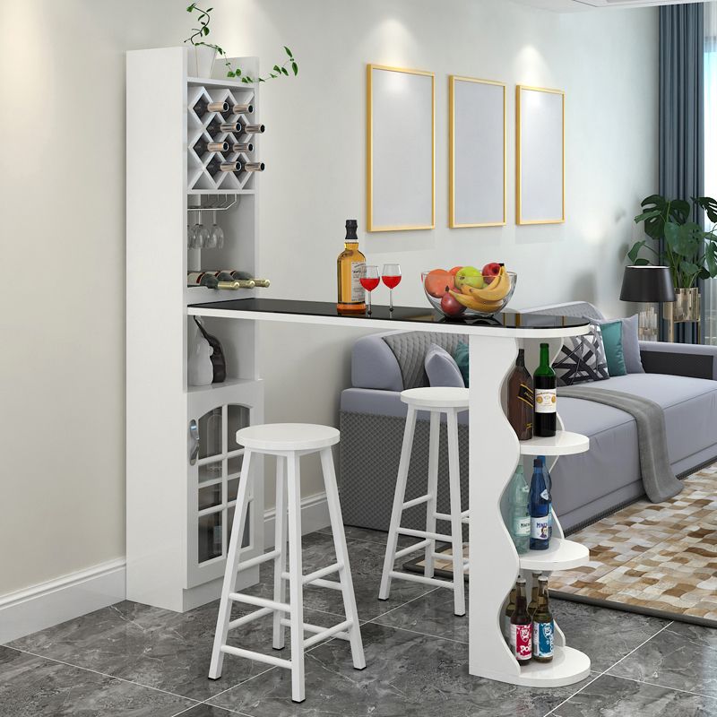 3 Pieces Bar Stool and Table Set, Contemporary and Oval for Living Room