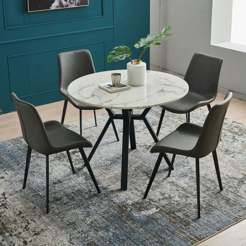 Mesa de comedor blanca de mármol redonda Simplicidad de 4 patas para comedor para comedor