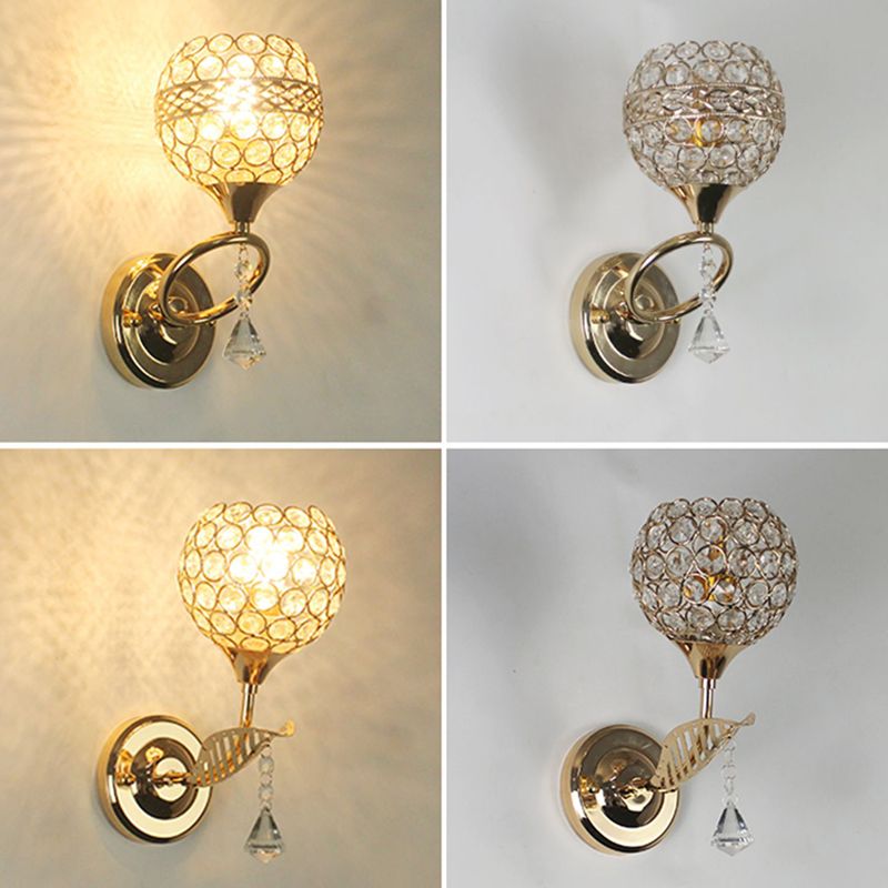 Living Room Wall Sconce Modern Golden Wall Lamp with Ball Crystal Shade