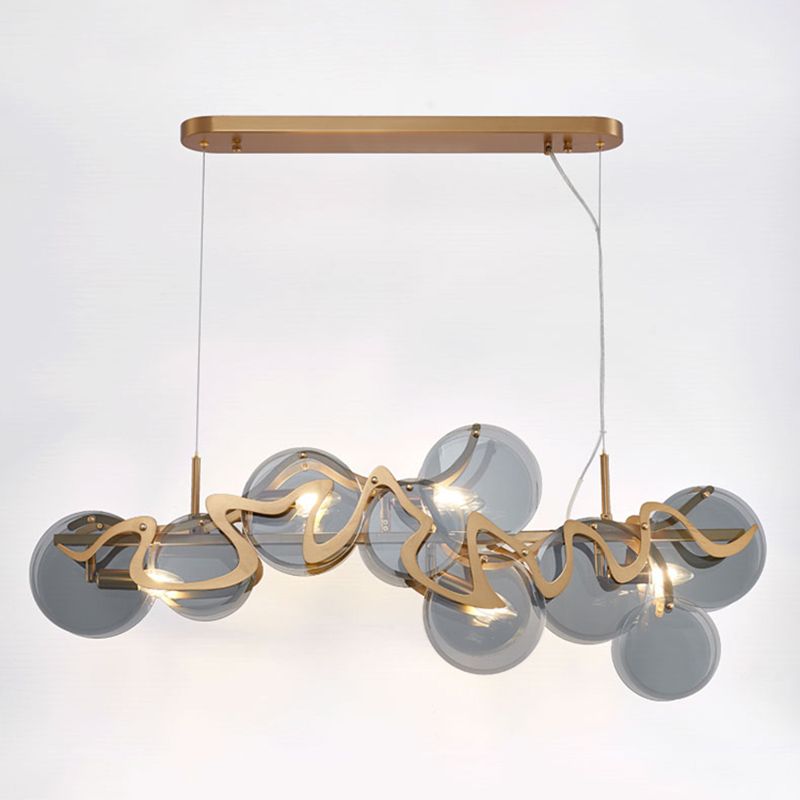 Postmodern Circles Suspended Lighting Fixture Glass Restaurant Island Light in Brass