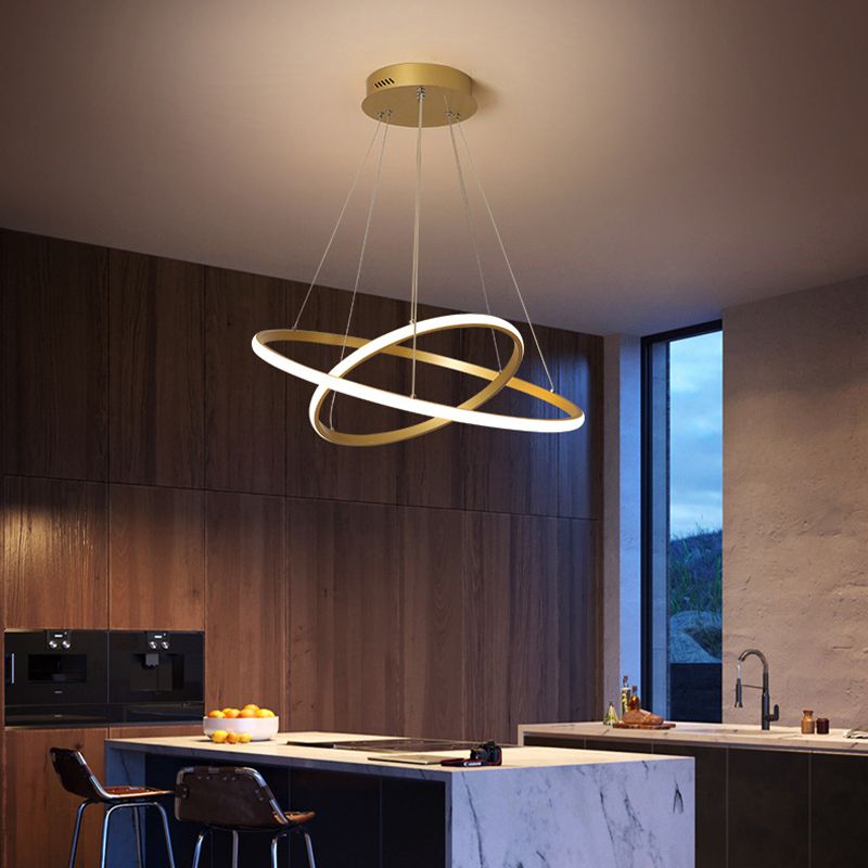 Gold Rings Suspension Pendant Light Modern Style LED Metal Chandelier Pendant Light