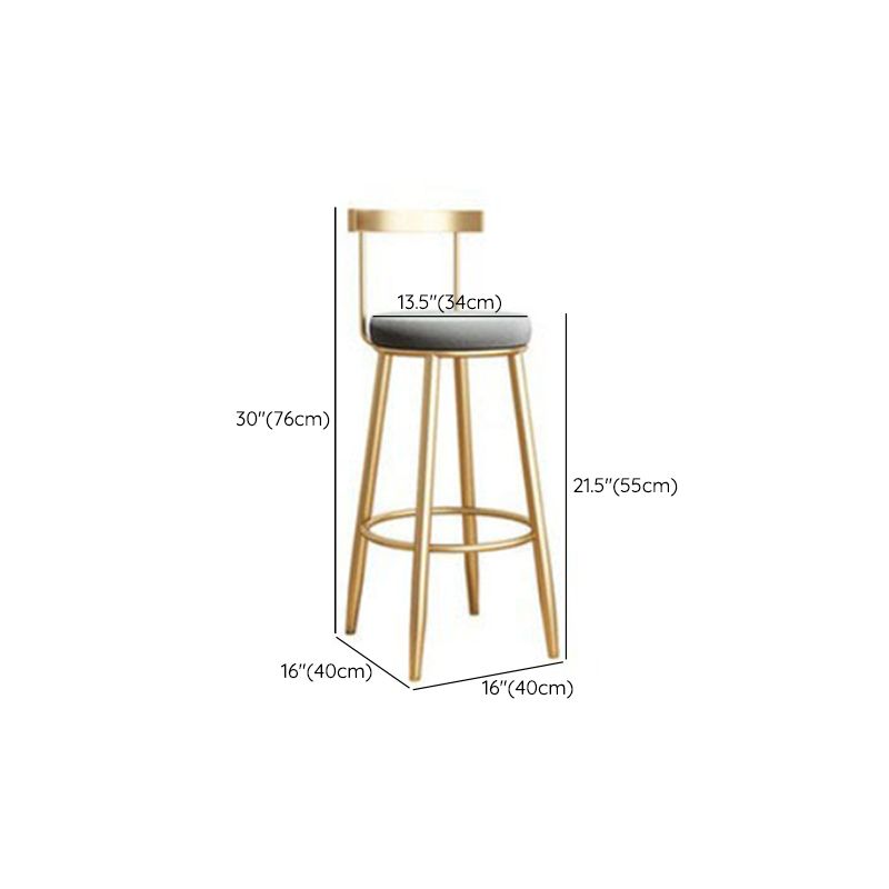 Glam Armless Backrest Counter Stool Iron Bar Stool with Cushion and Pedal for Kitchen Use