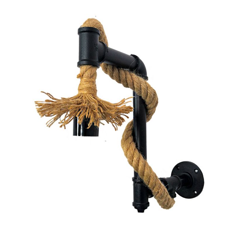 Industrial Style Wall Light Sconce Creative Jute Rope with Metal Plumbing Pipe