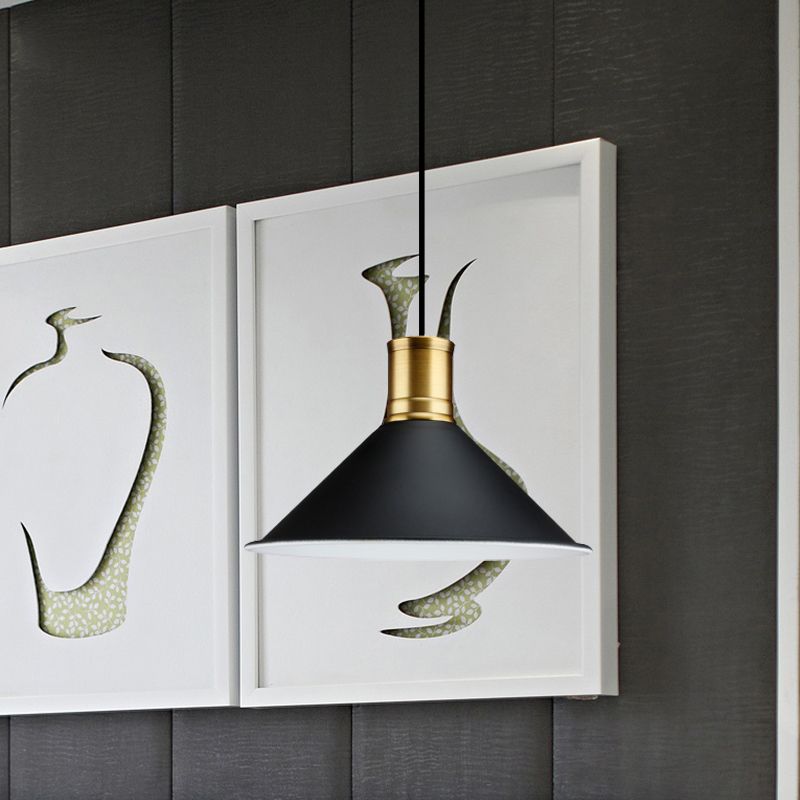 Metallic Black Finish Anhänger Beleuchtung Conic 1 Leichte industrielle Vintage -Suspension Licht für Schlafzimmer, 8,5 "/10,5" Breite