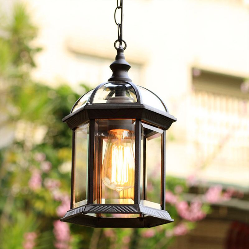 Birdcage Clear Glass Suspension Light Retro 1-Light Courtyard Pendant Light Fixture