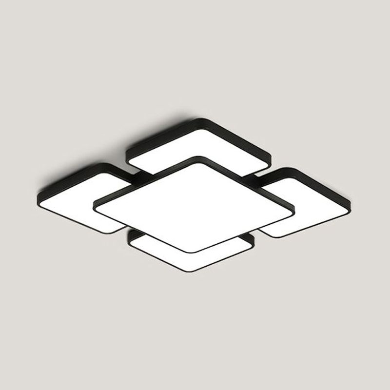Lámpara empotrada de techo para dormitorio con pantalla cuadrada/rectangular, acrílico, 20,5"/24,5" W, 5/7 luces, lámpara de montaje empotrado estilo modernista en negro/blanco