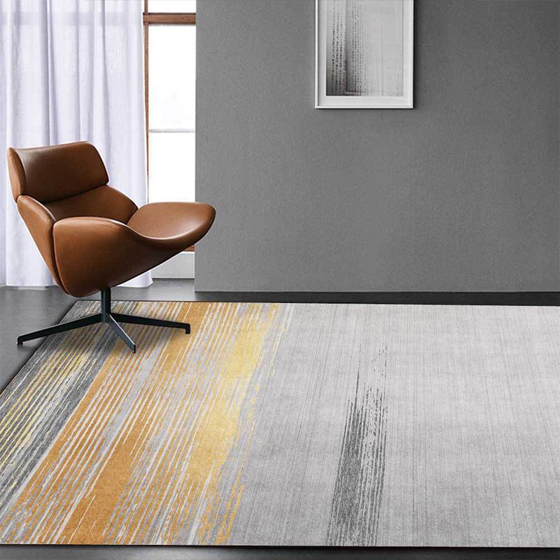 Nordic Striped Pattern Rug Grey and Yellow Polyester Rug Machine Washable Non-Slip Area Rug for Bedroom