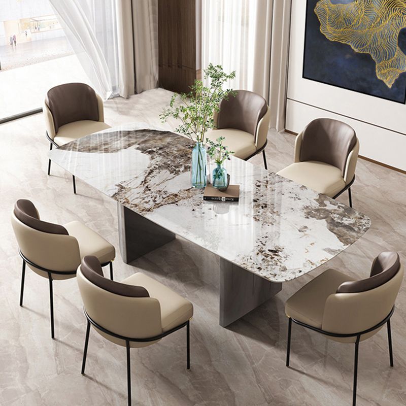Modern Style Dining Table Sintered Stone Rectangle Table with Stainless Steel Base