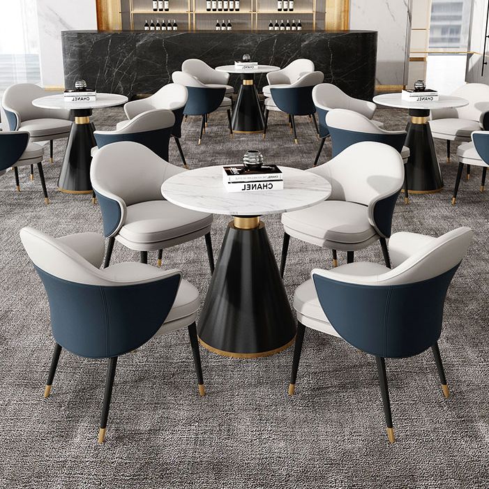 Traditional Luxury Round Dining Table Sintered Stone Table with Black Pedestal Base